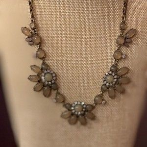 VTG J. Crew Taupe Opalescent Rhinestone Gold Tone Statement Necklace # 252